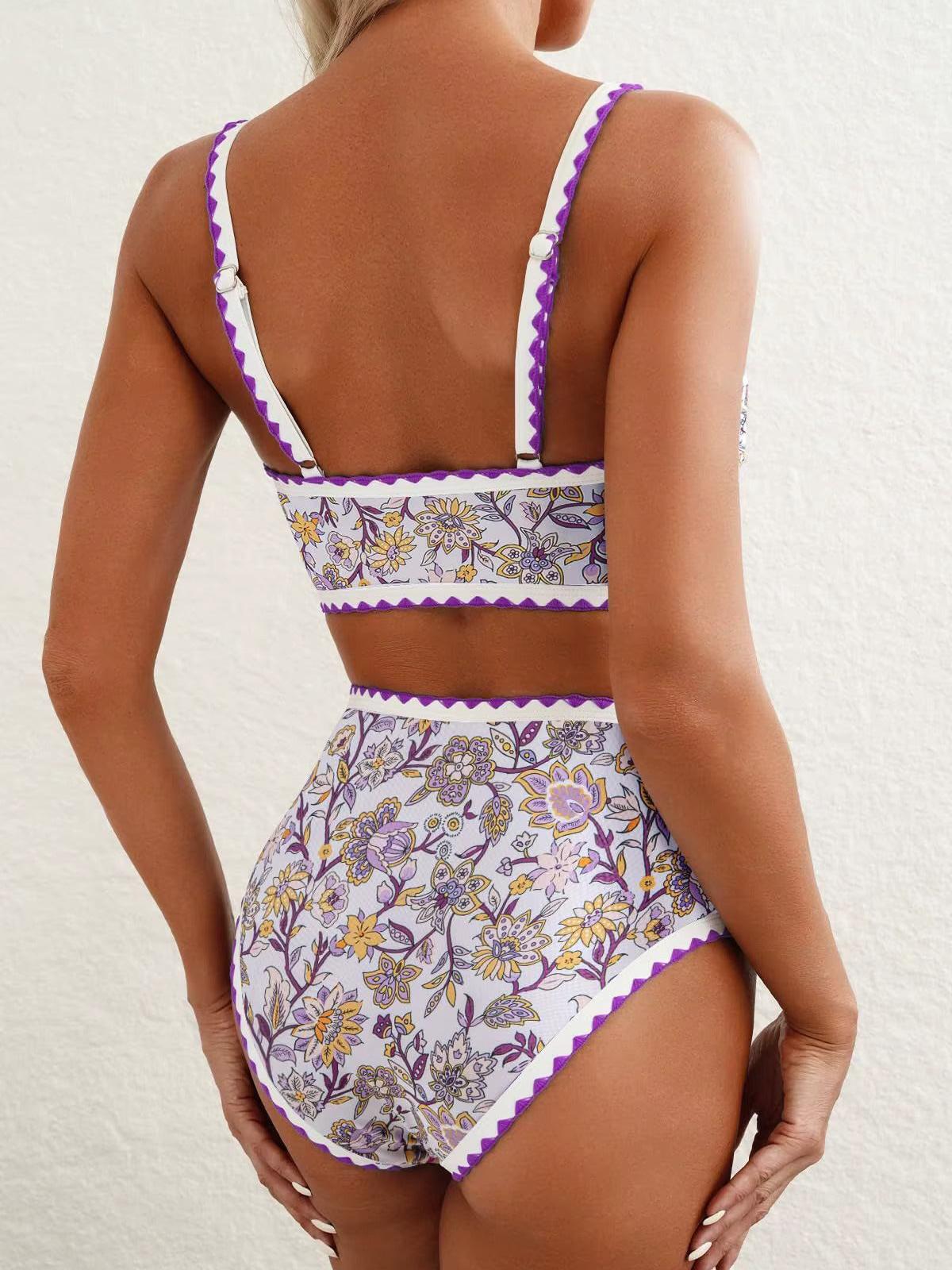 High Waist Grey Floral Bikini Set