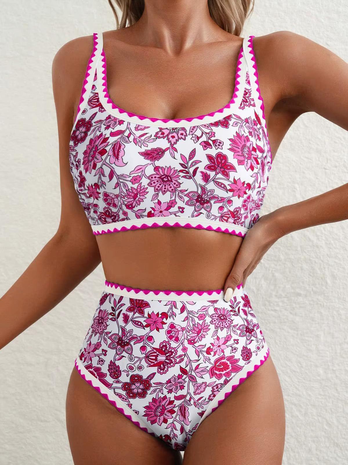 High Waist Pink Floral Bikini Set