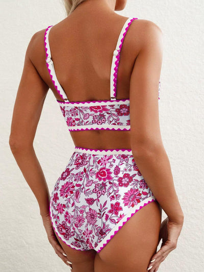 High Waist Pink Floral Bikini Set