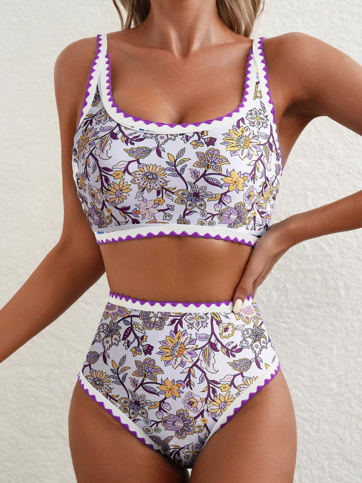 High Waist Grey Floral Bikini Set