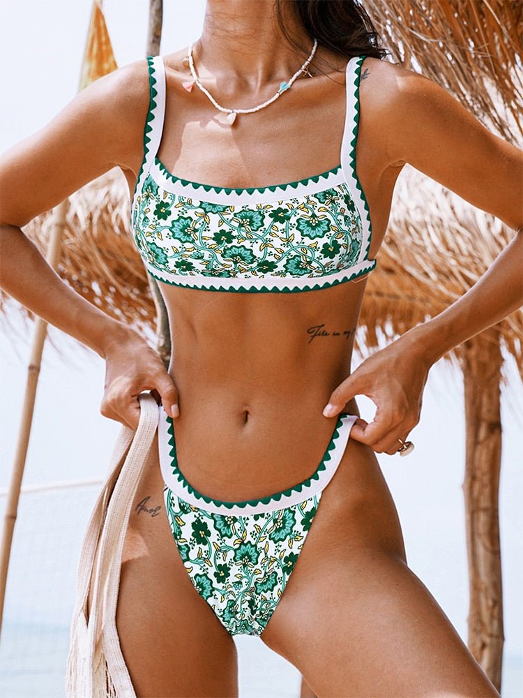 Bandeau High Cut Green Bikini Set - Sand & Bliss